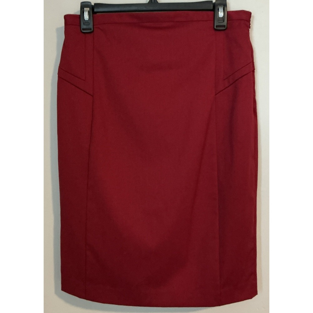 Express Design‎ Studio Red Pencil Skirt Belted Back Split Hem Sz 10